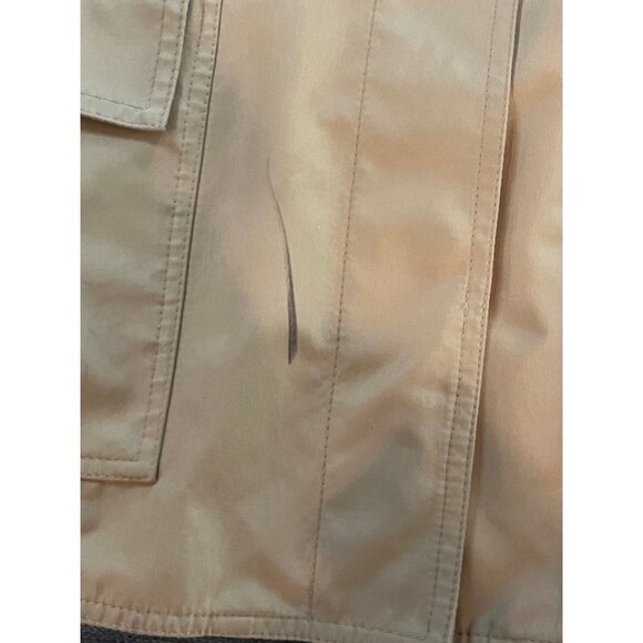 Dennis Basso Tan Mid Length Trench Coat Animal Print Trim Sz L - Picture 8 of 10